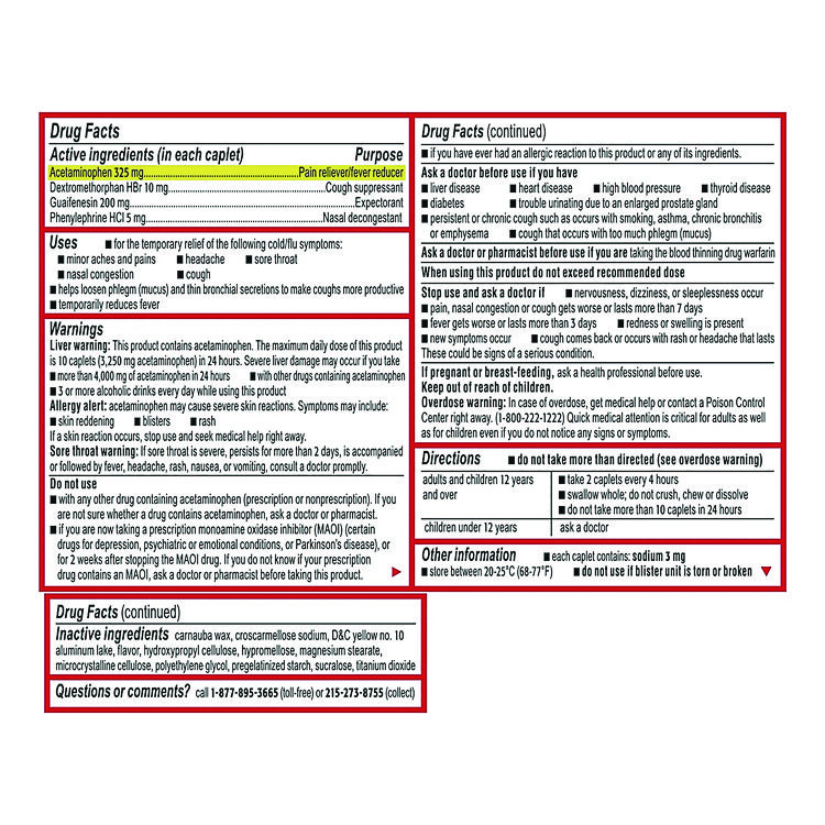 MCNEIL - DIV OF JOHNSON&JOHNSON Cold + Flu Severe Caplets, 2/Pack, 30 Packs/Box (JOJ64568)