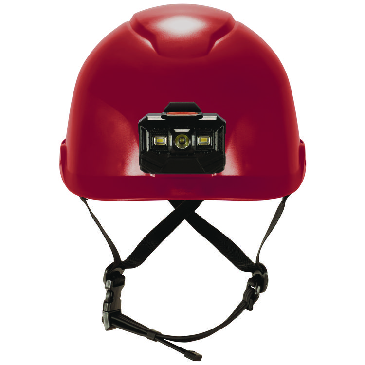ERGODYNE CORPORATION Skullerz 8976LED Class E Safety Helmet with LED Light, 6-Point Ratchet Suspension, Red (EGO60283)