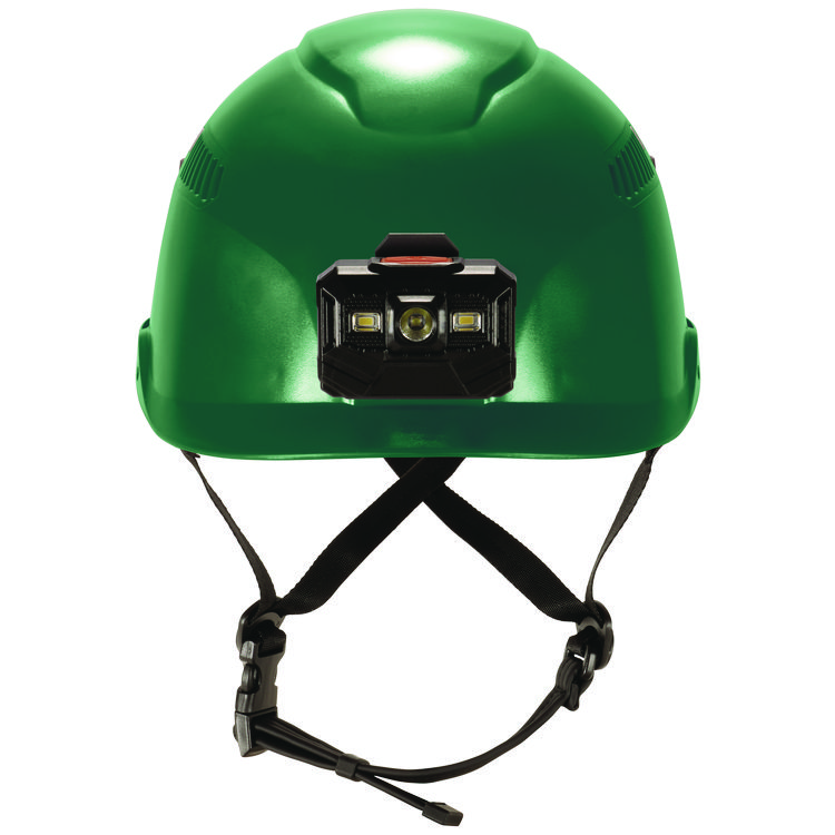 ERGODYNE CORPORATION Skullerz 8977LED Class C Safety Helmet with LED Light and Adjustable Venting, 6-Point Ratchet Suspension, Green (EGO60287)