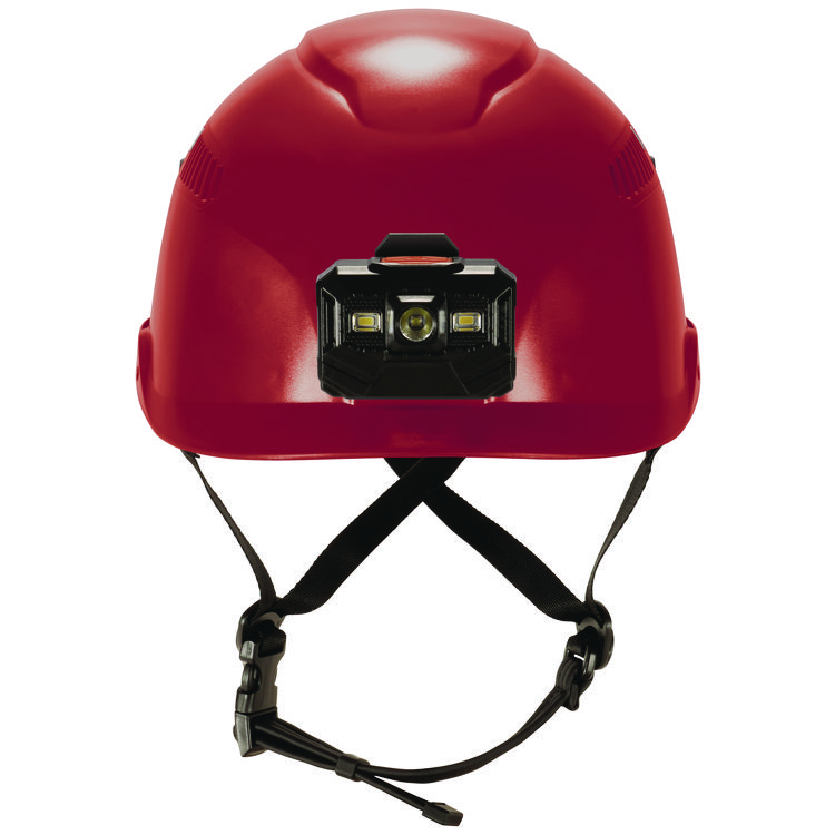 ERGODYNE CORPORATION Skullerz 8977LED Class C Safety Helmet with LED Light and Adjustable Venting, 6-Point Ratchet Suspension, Red (EGO60288)