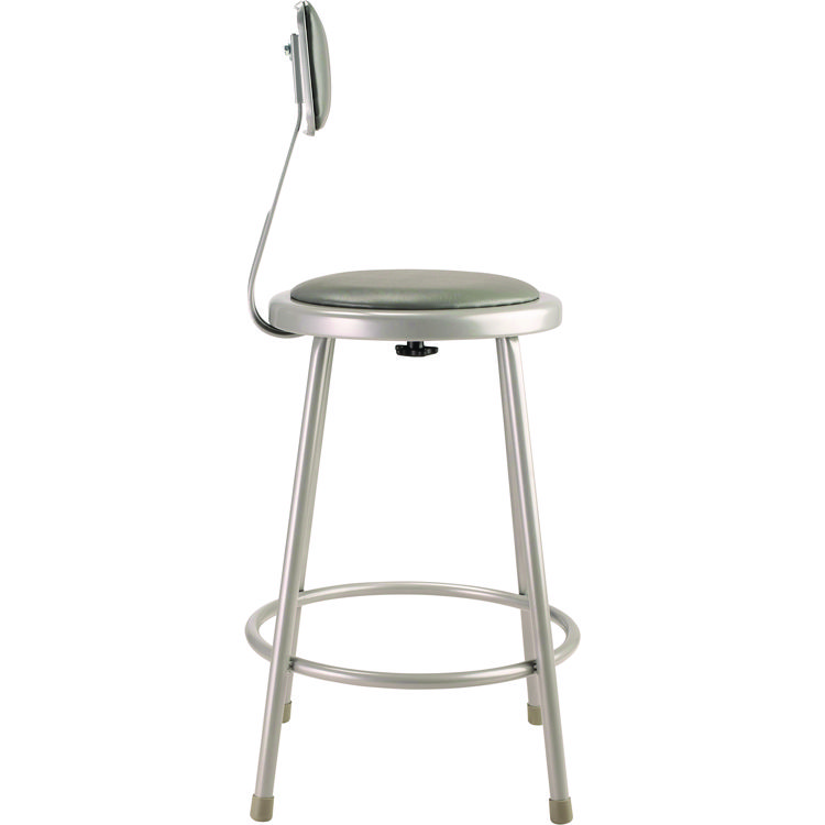 NATIONAL PUBLIC SEATING 6400 Series Heavy Duty Vinyl Padded Steel Stool With Backrest, Supports Up to 500 lb, 24" Seat Height, Gray Seat, Gray Base (NPS6424B)