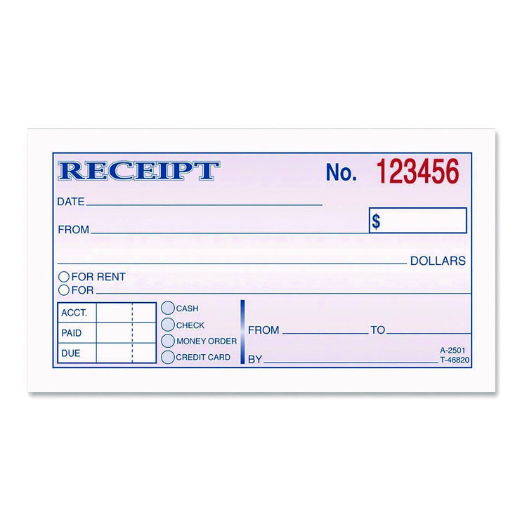 CARDINAL BRANDS . Money/Rent Receipt Book, Two-Part Carbonless, 4.88 x 2.75, 50 Forms Total (ABFDC2501)