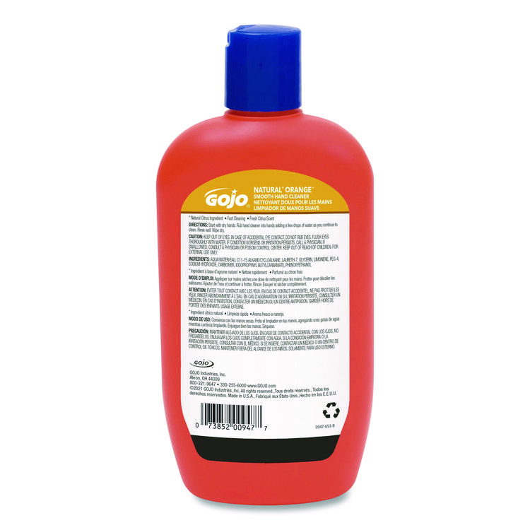 GO-JO INDUSTRIES NATURAL ORANGE Smooth Hand Cleaner, Quick-Acting Lotion with Flip-Cap Squeeze Bottle, Citrus Scent, 14 fl oz, 12/Carton (GOJ94712)