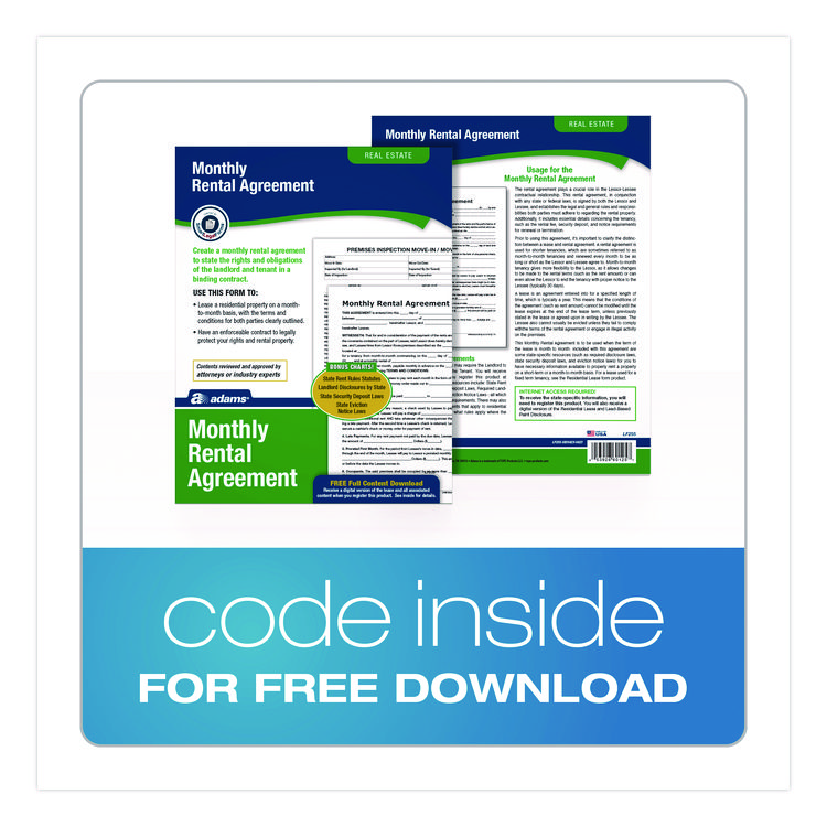 CARDINAL BRANDS . Month-to-Month Residential Rental Agreement Digital Download with Instructions, 8.5 x 11, Unlimited Number of Forms (ABFLF255)