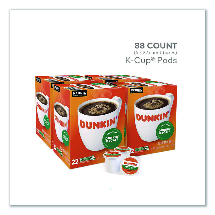 KEURIG DR PEPPER K-Cups, Dunkin' Decaf, 0.37 oz, 22/Box, 4 Boxes/Carton (GMT400846)