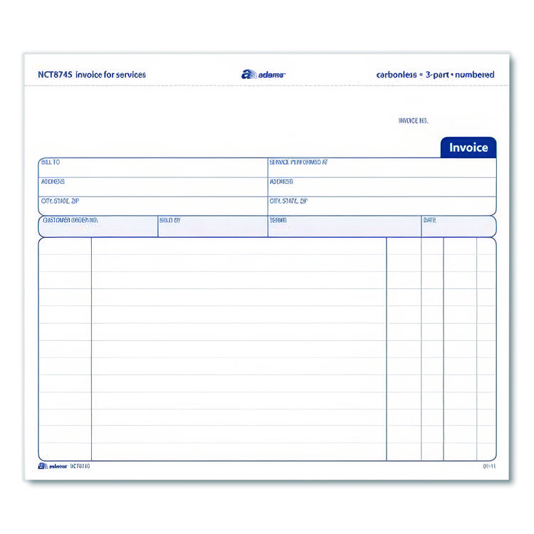 CARDINAL BRANDS . Multipart Service Invoice Pad, Three-Part Carbonless, 8.5 x 6.94, 50 Forms Total (ABFNCT8745)