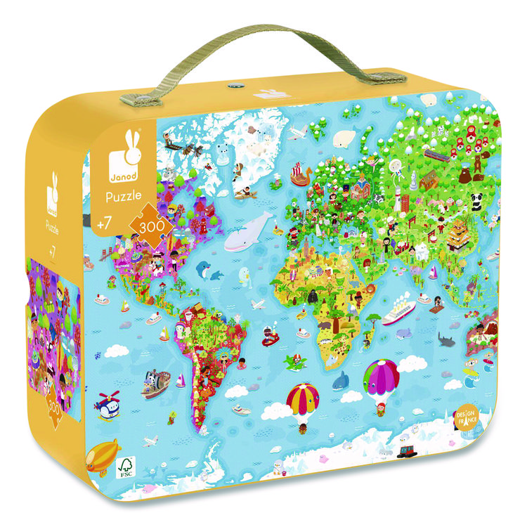 JURATOYS US CORP Cardboard Giant World Map Suitcase Puzzle, Grades 2 to 7, 300 Pieces (JUYJ02656)