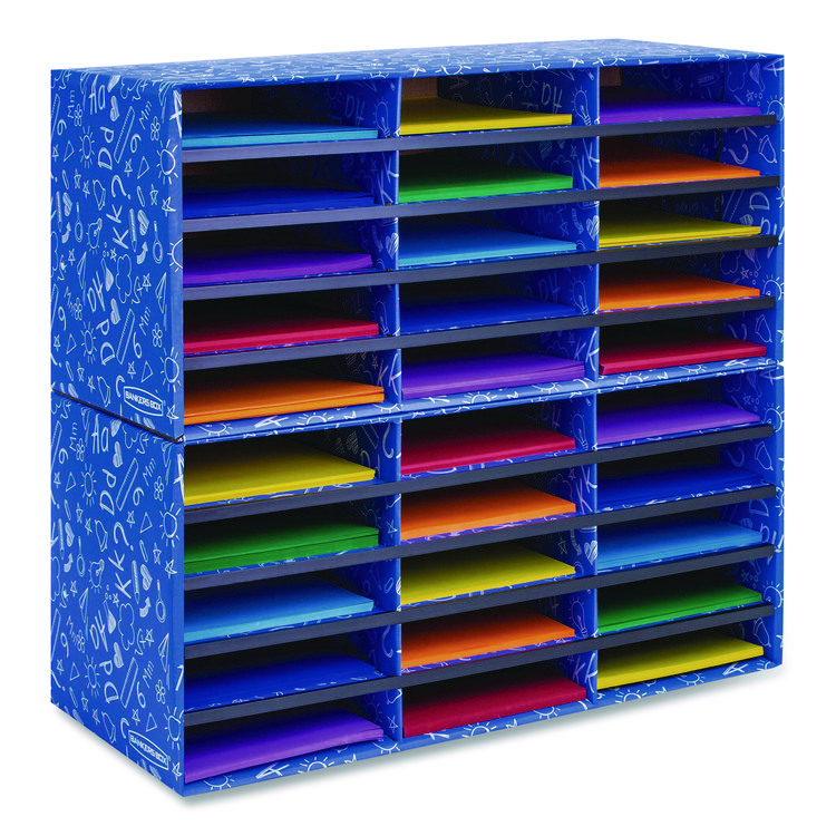 FELLOWES MFG. CO. Classroom Collection Literature Sorter, 30 Sections, 28.5 x 12.37, Blue, 2/Carton (FEL3384401)