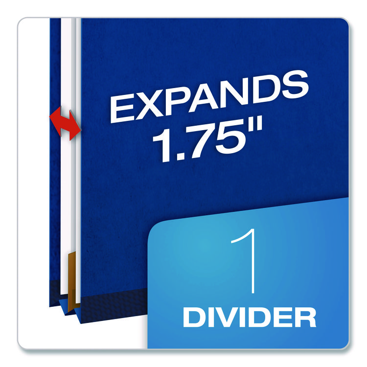 TOPS BUSINESS FORMS Pressboard Top Tab Classification Folders, 2/5-Cut Tab, Expands 1.75", 1 Divider, 4 Fasteners, Letter Size, Dark Blue, 10/Box (PFX23732P)