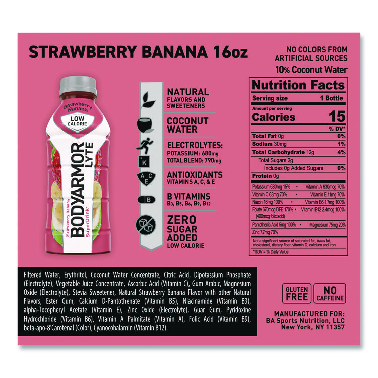 COCA-COLA LYTE Sports Drink, Strawberry Banana, 16 oz Bottle, 12/Pack (BDA411896)