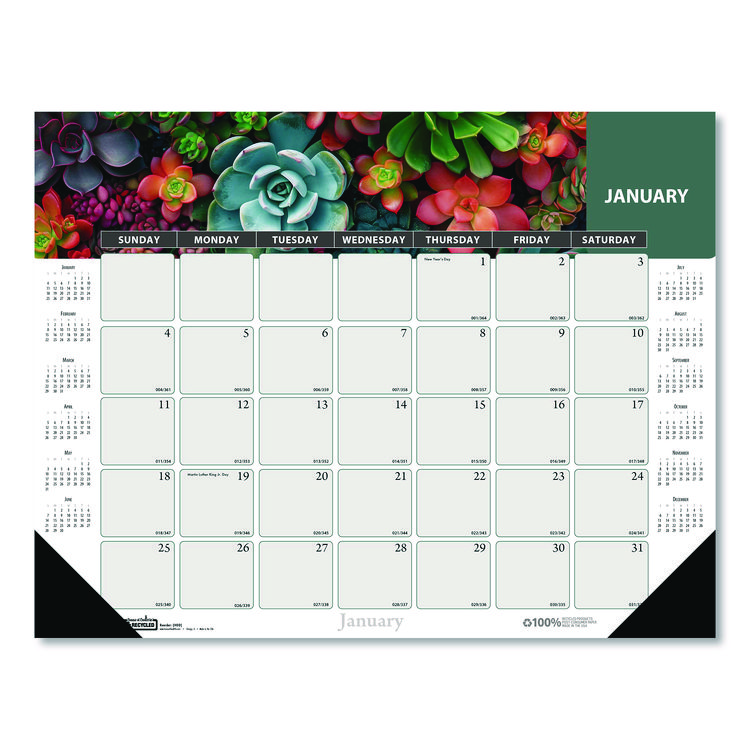 HOUSE OF DOOLITTLE Recycled Succulent and Cacti Desk Pad Calendar, 17 x 22, Multicolor Sheets, Black Corners, 12-Month (Jan to Dec): 2026 (HOD121)
