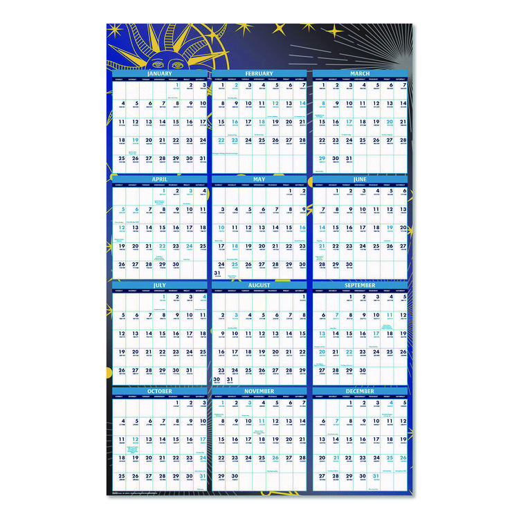 HOUSE OF DOOLITTLE Recycled Stargazer Laminated Wall Planner, Celestial Artwork, 24 x 37, White/Blue/Gold Sheets, 12-Month (Jan to Dec): 2026 (HOD3971)