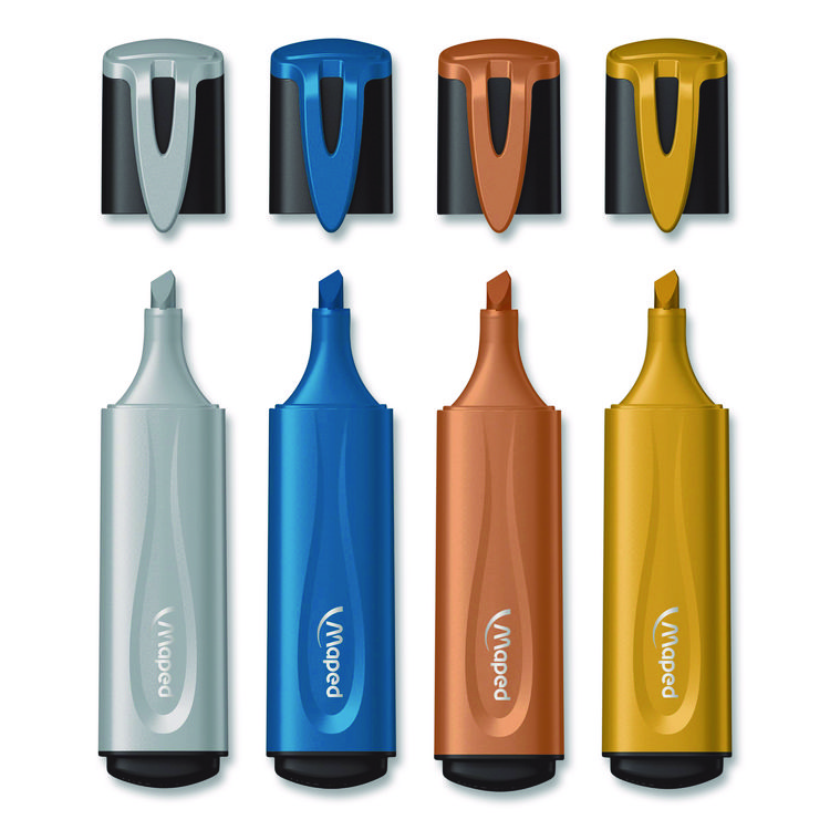 MAPED HELIX Fluo Peps Metallic Glitter Highlighter, Assorted Ink, Chisel Tip, Assorted Barrel, 4/Pack (MHX742000)