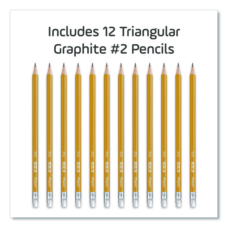 MAPED HELIX Essentials Triangular Pre-Sharpened Pencils, HB (#2), Black Lead, Yellow Barrel, 12/Box (MHX851779ZT)