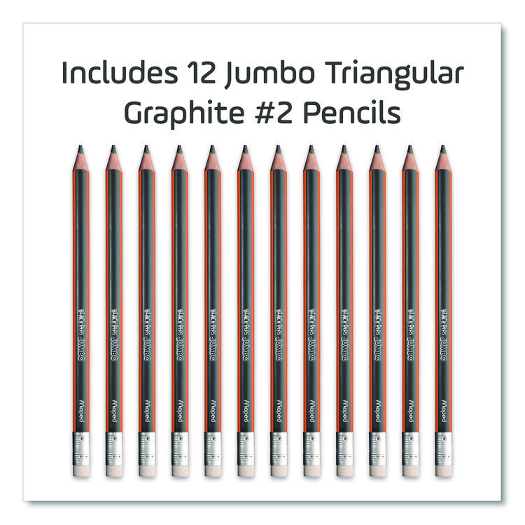 MAPED HELIX Black'Peps Jumbo Triangular Pencils, HB (#2), Black Lead, Orange/Black Barrel, Dozen (MHX854721ZT)