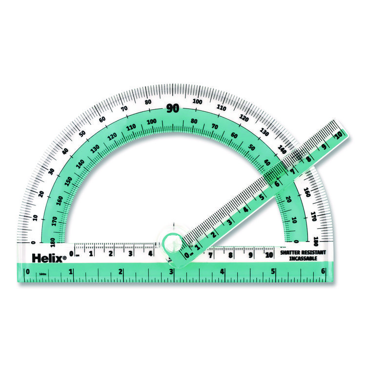 MAPED HELIX 180 Degree Shatter Resistant Swing Arm Protractor, 6" Ruler Edge/10 cm Ruler Edge, Plastic, Randomly Assorted Color (MHX60009)