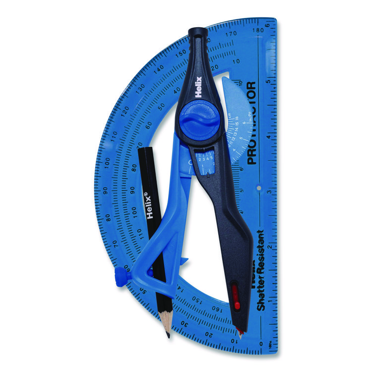 MAPED HELIX Locking Compass and Protractor Set, 12" Maximum Diameter, 6" Ruler Edge, Randomly Assorted Colors (MHX18803)