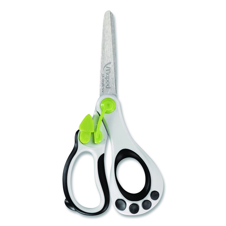 MAPED HELIX Kidy Spring-Assisted Educational Scissors Rounded Tip, 5.41" Long, 2" Cut Length, Straight White/ Black Handle (MHX470249US)
