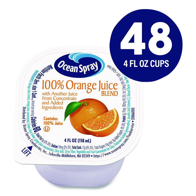 OCEAN SPRAY No-Thaw 100% Juice Cups, Orange, 4 oz Cups, 48/Carton (GRR22002526)