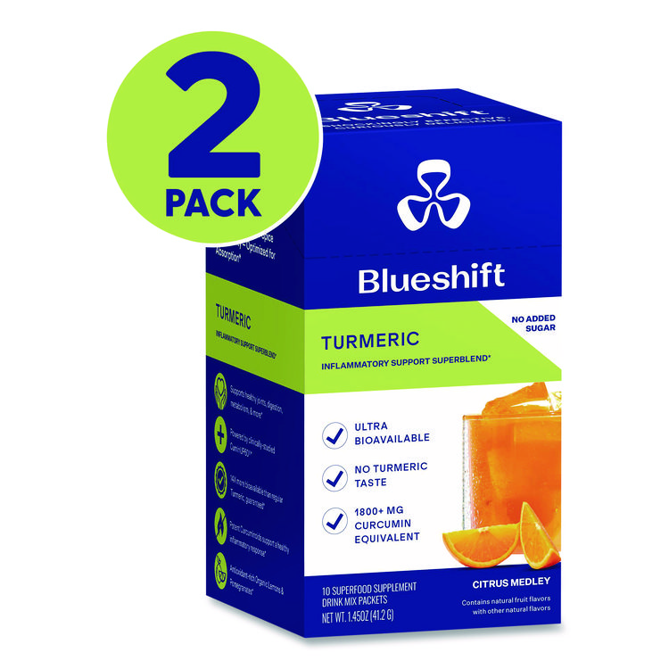 BLUESHIFT NUTRITION Turmeric Citrus Medley Drink Mix, Citrus Medley Flavor, 0.16 oz Packets, 10/Pack, 2 Packs/Carton (GRR60004166)