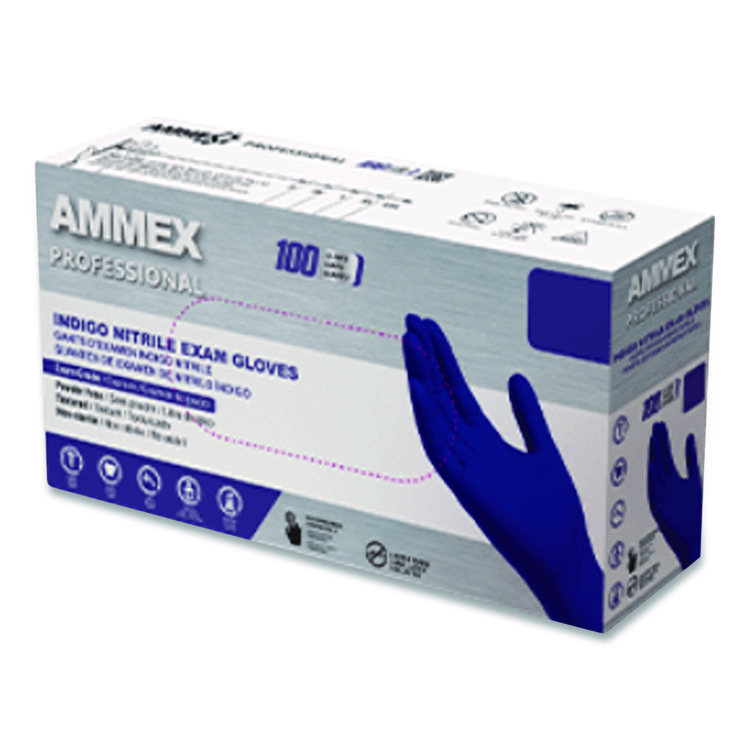 AMMEX CORPORATION Nitrile Exam Gloves, Powder-Free, X-Large, 3 mil Thick, Indigo, 100/Box (AXCAINPF48100)