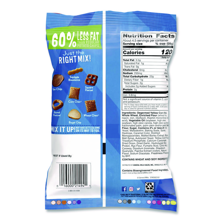 GENERAL MILLS Snack Mix Savory Traditional, 4.5 oz Bag, 8/Box (AVTSN21494)