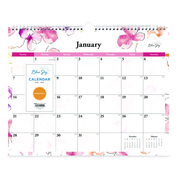 BLUE SKY Lindley Monthly Wall Calendar, Floral Artwork, 15 x 12, White/Pink/Red Sheets, 12-Month (Jan to Dec): 2026 (BLS117888)