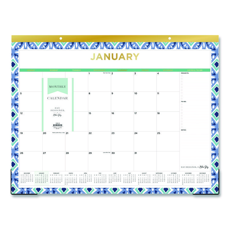 BLUE SKY Tile Monthly Desk Pad Calendar, Geometric Artwork, 22 x 17, White/Blue/Green Sheets, 12-Month (Jan to Dec): 2026 (BLS133694)