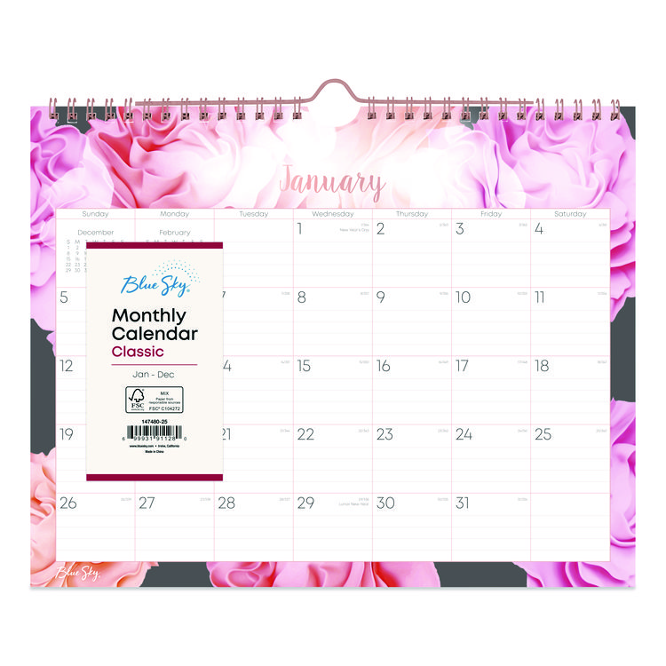 BLUE SKY Joselyn Monthly Wall Calendar, Floral Artwork, 11 x 8.75, White/Multicolor Sheets, 12-Month (Jan to Dec): 2026 (BLS147480)
