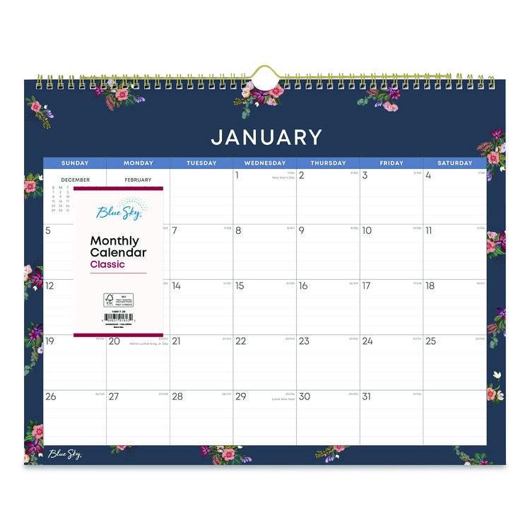 BLUE SKY Ashlyn Monthly Wall Calendar, Floral Artwork, 15 x 12, White/Blue/Pink Sheets, 12-Month (Jan to Dec): 2026 (BLS148617)