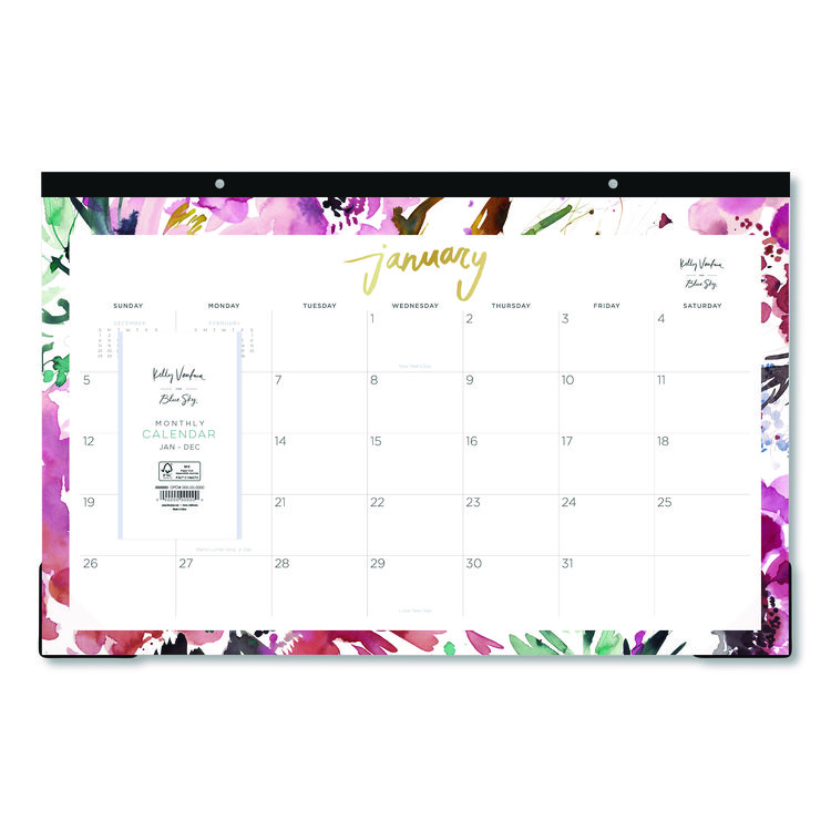 BLUE SKY Kelly Ventura Magenta Bloom Desk Pad Calendar, 17 x 11, Floral Artwork, White/Multicolor Sheets, 12-Month (Jan to Dec): 2026 (BLS149057)