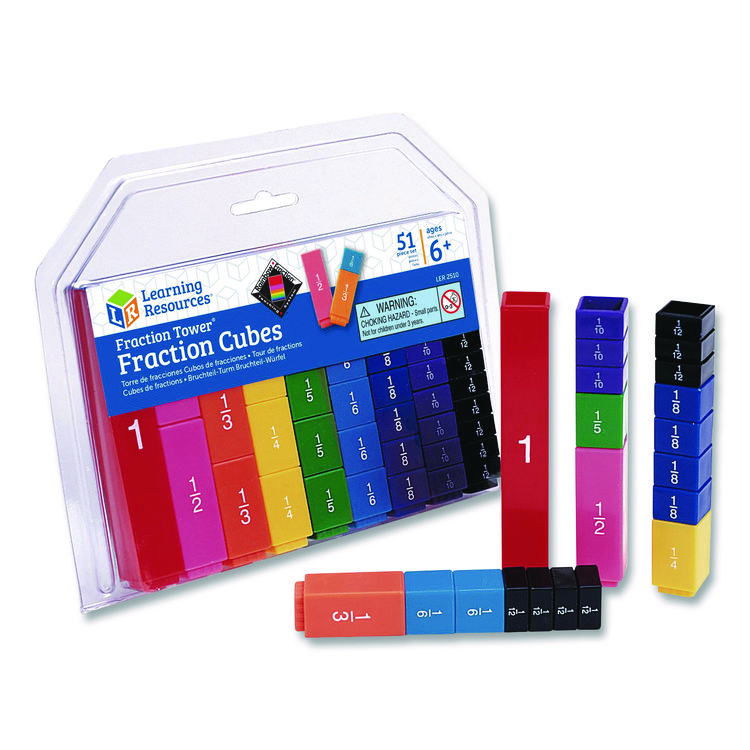 LEARNING RESOURCES Fraction Tower Fraction Cubes, Grades 1 to 4, 51 Pieces (LRNLER2510)