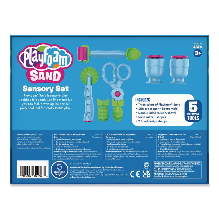 EDUCATIONAL INSIGHTS, Playfoam Sand Sensory Set: Five Tools and Three Assorted Color 6 oz Packs of Sand, Ages 3 to 7, 8 Pieces (EII2232)