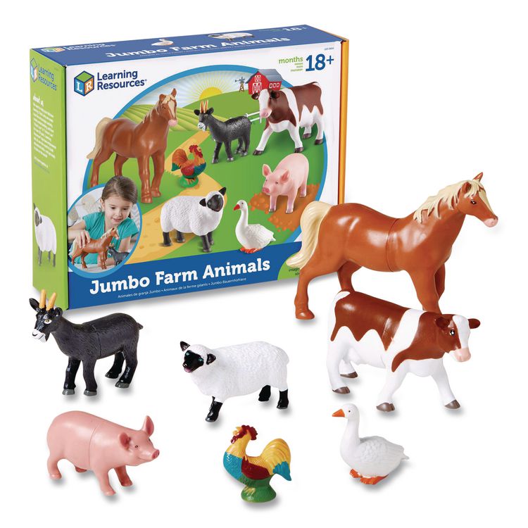LEARNING RESOURCES Jumbo Farm Animals, Grades Pre-K to 3, 7 Pieces (LRNLER0694)