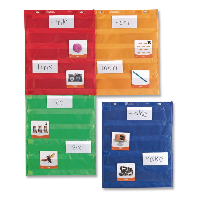 LEARNING RESOURCES Magnetic Pocket Chart Squares, 7 Pockets, 14" w  x 17" h, Assorted Colors, Set of 4 (LRNLER2384)