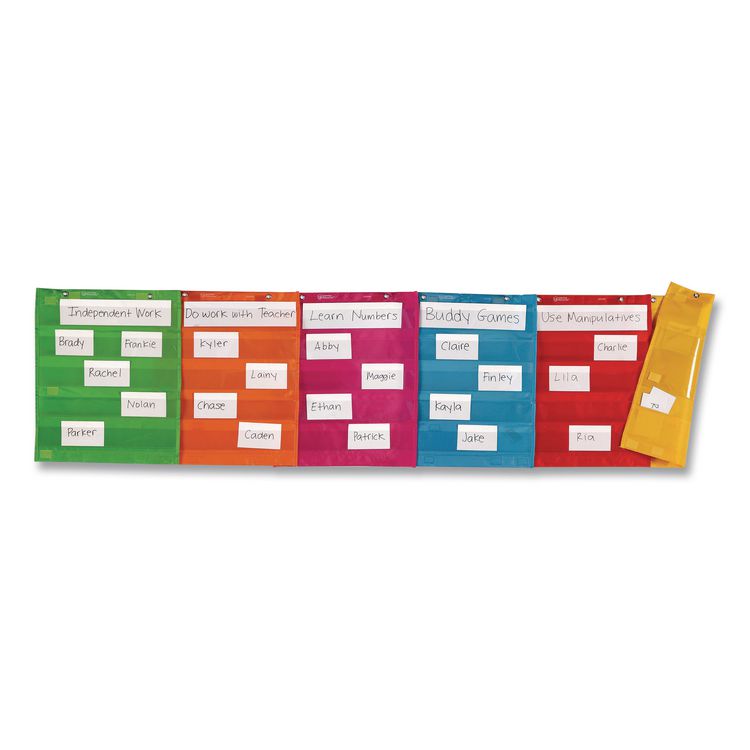 LEARNING RESOURCES Magnetic Pocket Chart Squares, Classroom/Teacher Organizer Set, 7 Pockets, Assorted Colors, Set of 6 (LRNLER2386)