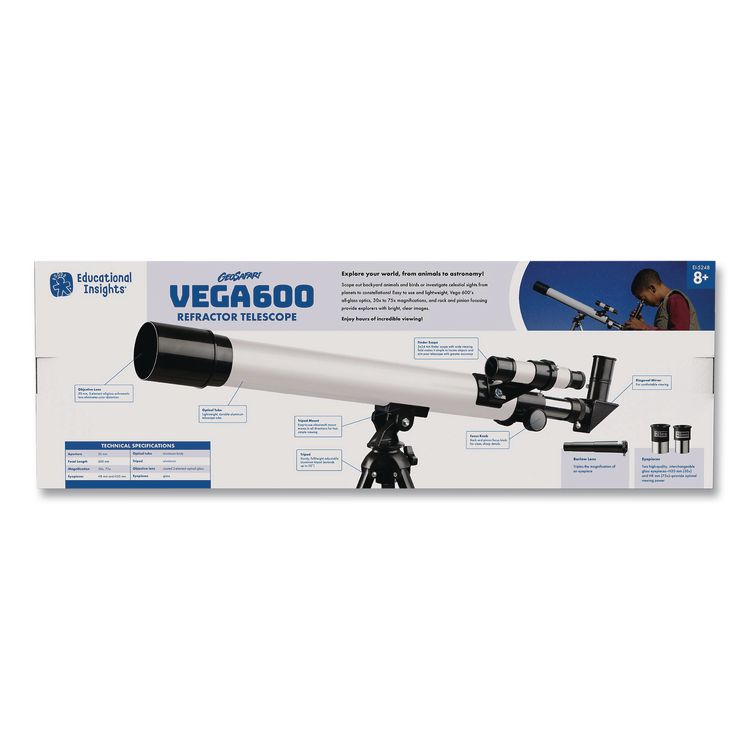 EDUCATIONAL INSIGHTS, GeoSafari Vega 600 Telescope, 2 Elements, 30x to 150x Magnification, 50 mm Aperture, 600 mm Focal Length, Silver (EII5248)