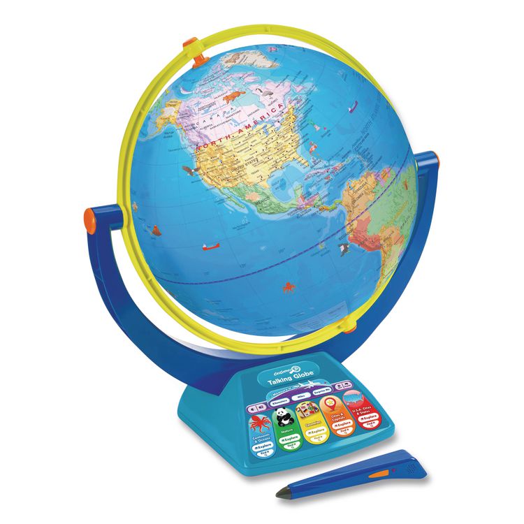 EDUCATIONAL INSIGHTS, Geosafari Jr. Talking Globe, 12" dia, Semi-Meridian Mount, Blue Base (EII8888)