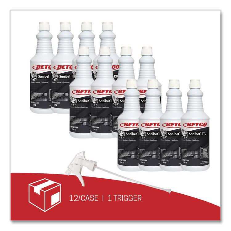 BETCO CORPORATION Sanibet RTU Sanitizer and Surface Cleaner, Unscented, 32 oz Bottle (BET3421200EA)