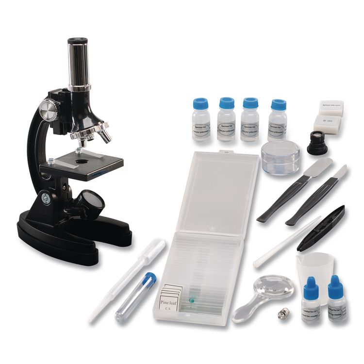 EDUCATIONAL INSIGHTS, GeoSafari Micropro Microcope Set, 50x, 100x, 150x, 300x 600x Magnification, Plain Stage, Mirror Illuminator, Black, 95 Pieces (EII5301)