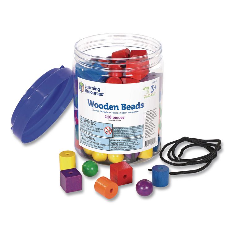 LEARNING RESOURCES Beads in a Bucket, Wood, Small, Assorted Colors, 1.4 lb Bucket (LRNLER0140)
