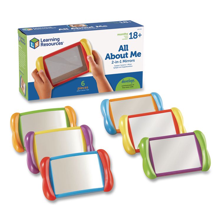 LEARNING RESOURCES All About Me 2-in-1 Mirrors, Ages 18 Months and Up, Assorted Colors, 6 Pieces (LRNLER3371)