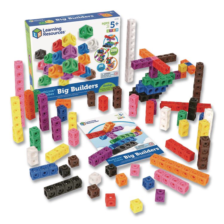 LEARNING RESOURCES MathLink Cubes Big Builders, Grades 1 to 4, 200 Pieces (LRNLER9291)