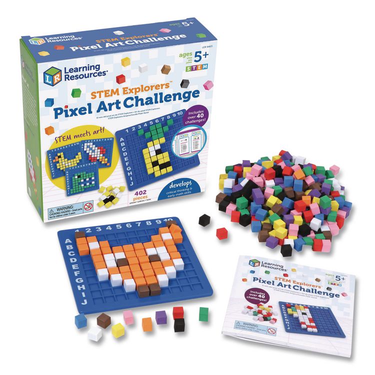 LEARNING RESOURCES STEM Explorers Pixel Art Challenge, Grades K to 2, 402 Pieces (LRNLER9463)