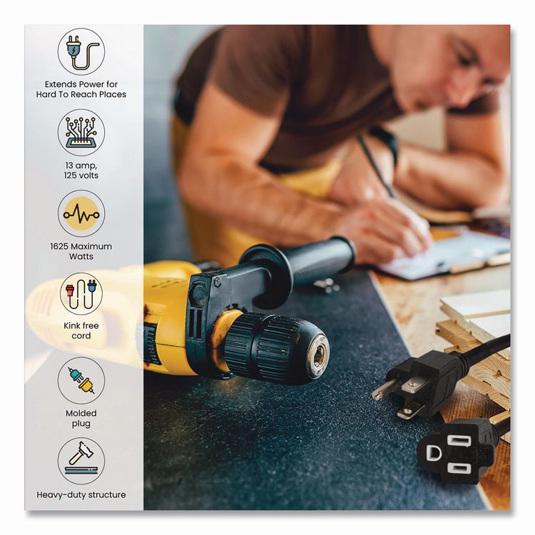 GOGREEN POWER 16 AWG Outdoor Extension Cord, 25 ft, 13 A, Black (GGP13725BK)