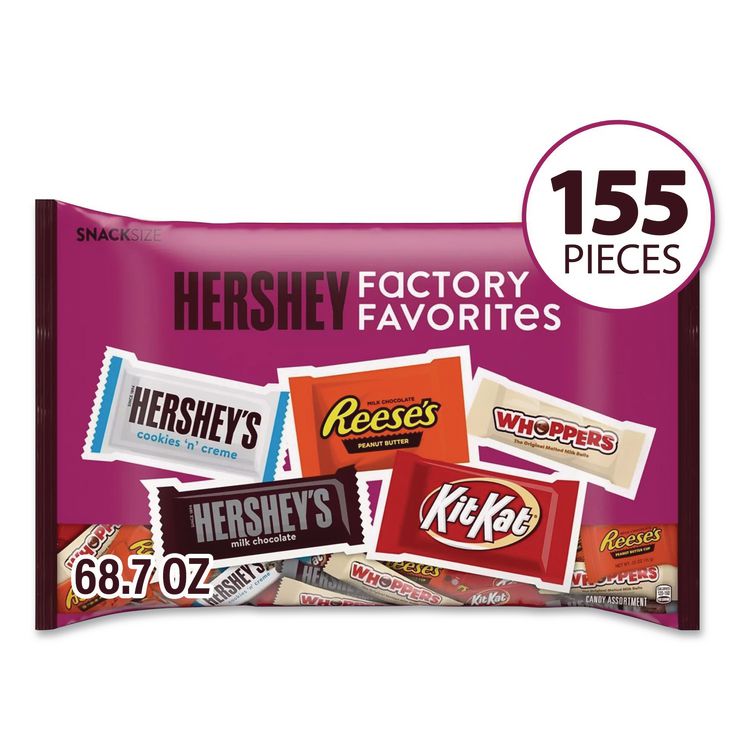 THE HERSHEY COMPANY Snack Size Bulk Candy Assortment, Assorted Flavors, Individually Wrapped, 155 Pieces (GRR22002629)