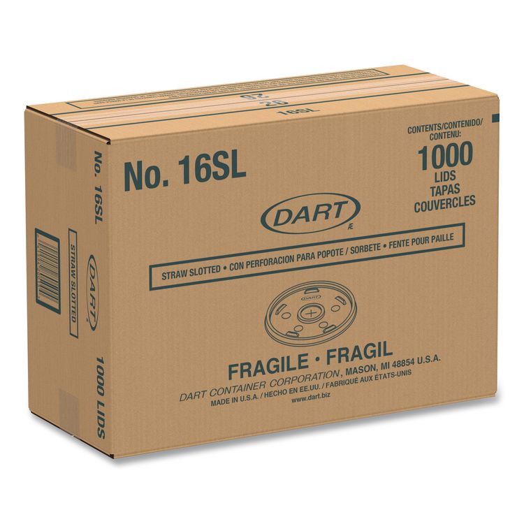 DART Plastic Lids, Straw Slotted, Fits 12 oz to 24 oz Hot/Cold Cups, Translucent, 100/Pack (DCC16SLPK)