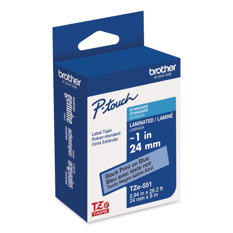 BROTHER INTL. CORP. TZe Laminated Removable Label Tapes, 0.94" x 26.2 ft, Black on Blue (BRTTZE551CS)