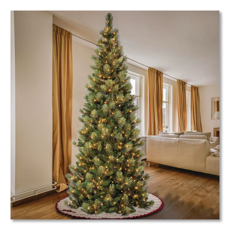 NATIONAL TREE COMPANY Pre-Lit Charleston Pine Slim Tree, 50" x 50" x 108", Green Tree, Green Tree Stand (NTTCHR330490)