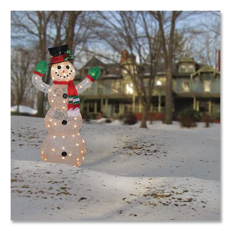 NATIONAL TREE COMPANY Snowman Decoration, AC Powered, Cool White LED Lights, 13.5" x 27.5" x 48", White (NTTDF070114C)